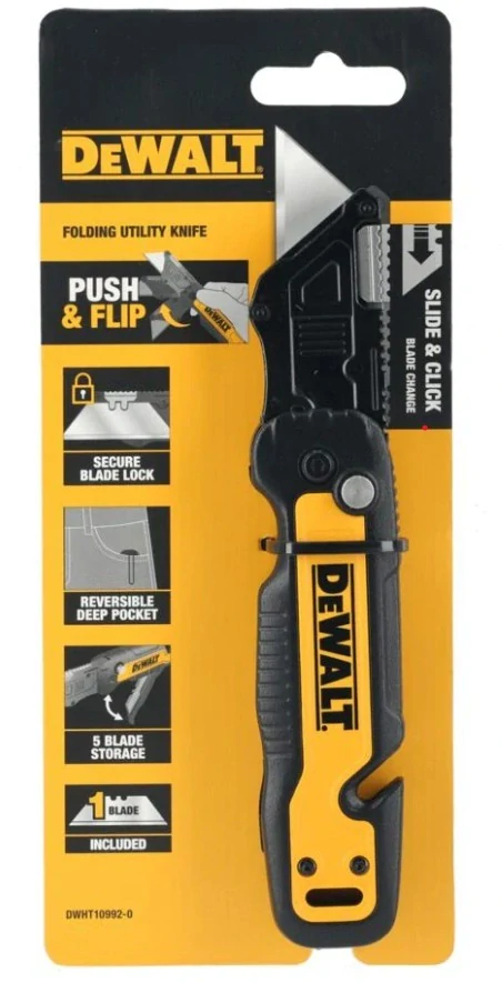 DeWalt sklápací nôž s pevnou čepeľou a zásobníkom DWHT10992-0
