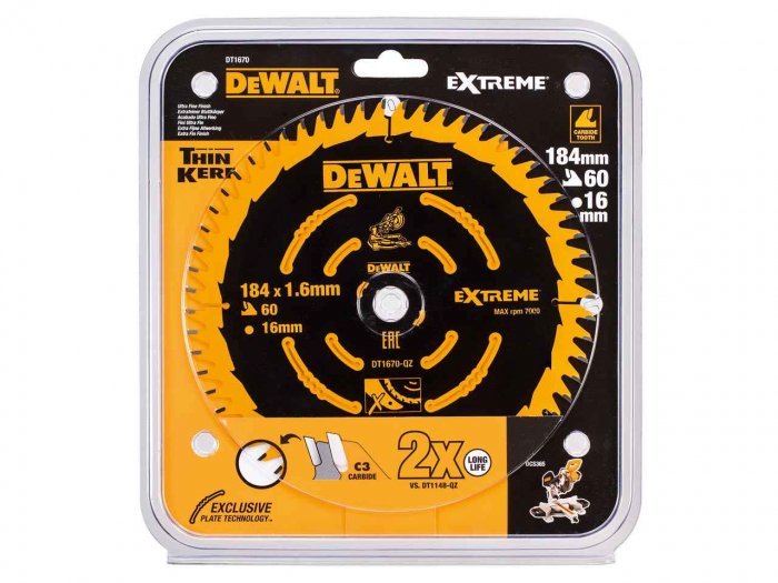 DeWALT DT1670 Pilový kotouč EXTREME 184 x 16 mm, 60 zubů
